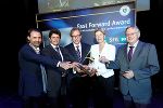 v.l.: Gregor Withalm (Moderator), Robert Höldrich (Vizerektor der Kunstuni Graz), Christian Buchmann (Landesrat für Wirtschaft, Europa und Kultur), Karin Schaupp (Vorsitzende der Jury), Burghard Kaltenbeck (Geschäftsführer SFG). © Frankl