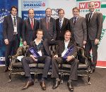 hinten (v.l.): Claus Tüchler (GF ICS), Franz Kerber (Vorstandsdirektor Steiermärkische), Christoph Leitl (WKÖ-Präsident), Christian Buchmann (Wirtschaftslandesrat), Josef Herk (Präsident WK Steiermark), Jürgen Roth (Vizepräsident WK Steiermark); vorne (v.l.): Exportpreissieger Marc Pildner-Steinburg, Norbert Minarik.